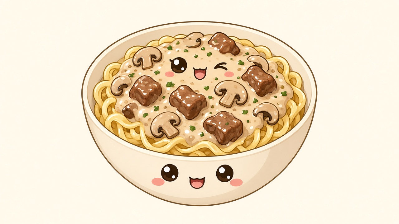 Beef stroganoff — cartoon recipe illustration