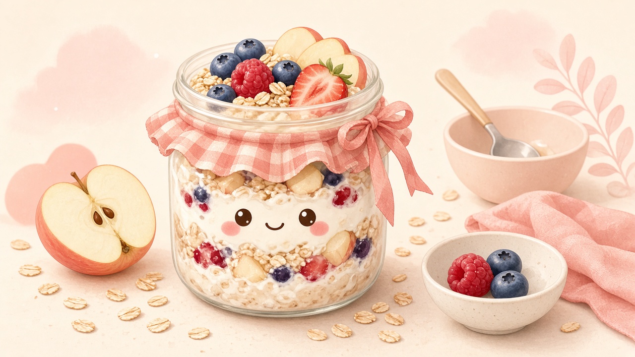 Bircher muesli — cartoon recipe illustration