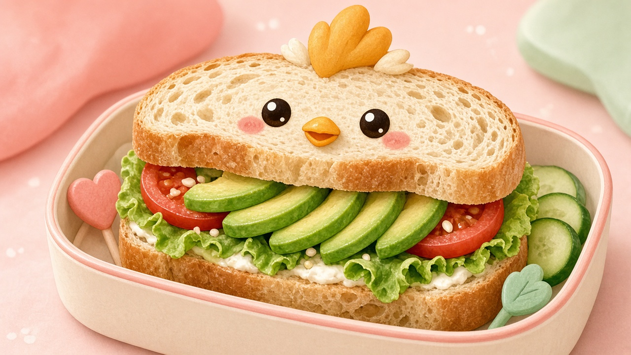 Chicken avocado sandwich — cartoon recipe illustration