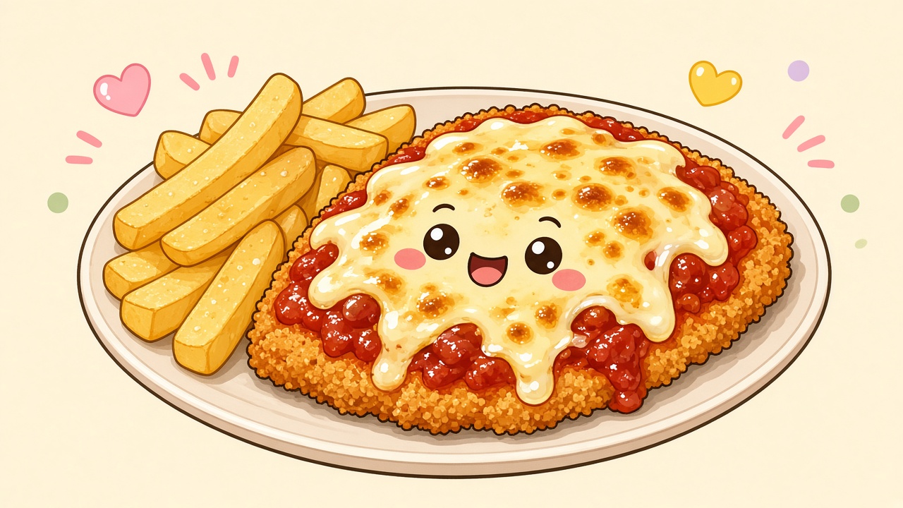 Chicken parmigiana — cartoon recipe illustration