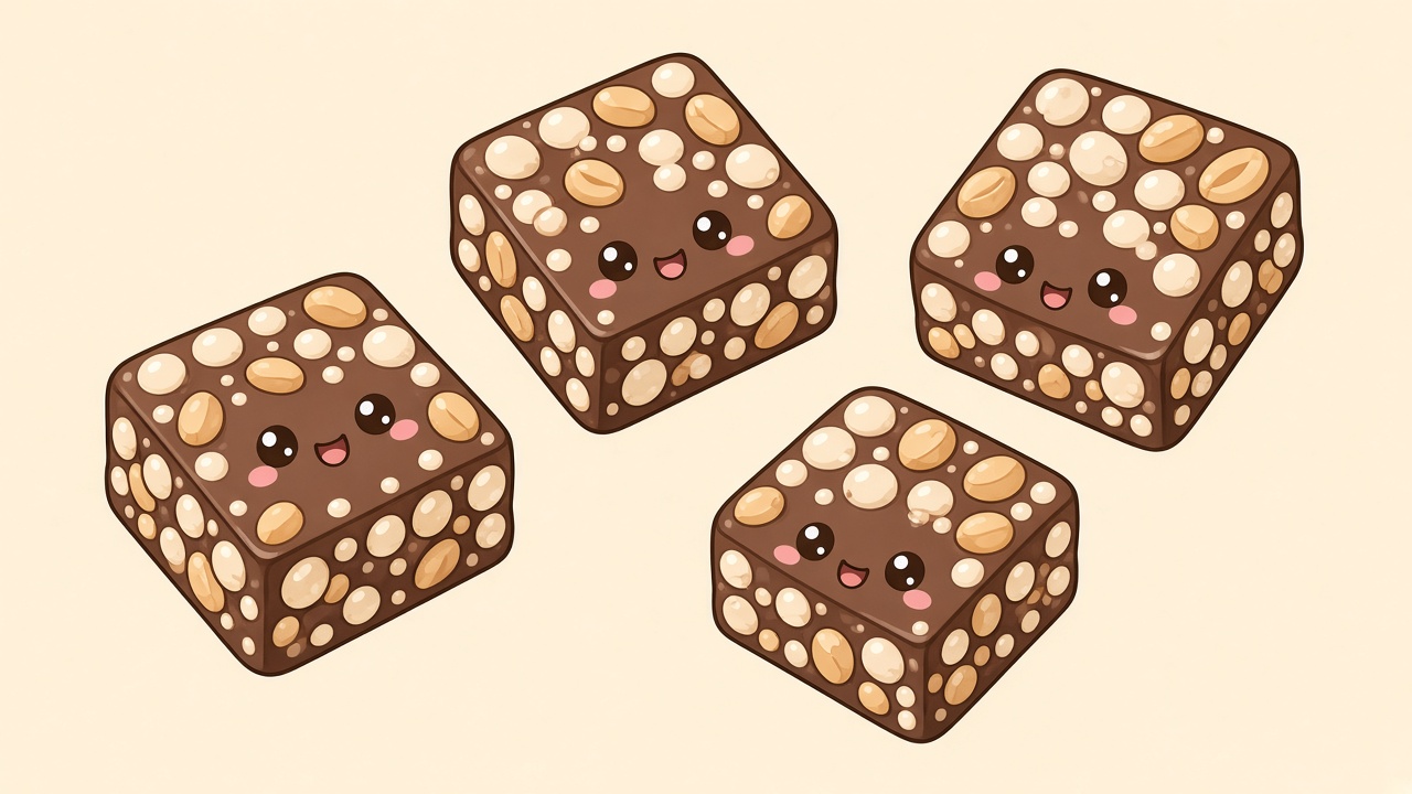 Choc peanut crackle slice — cartoon recipe illustration