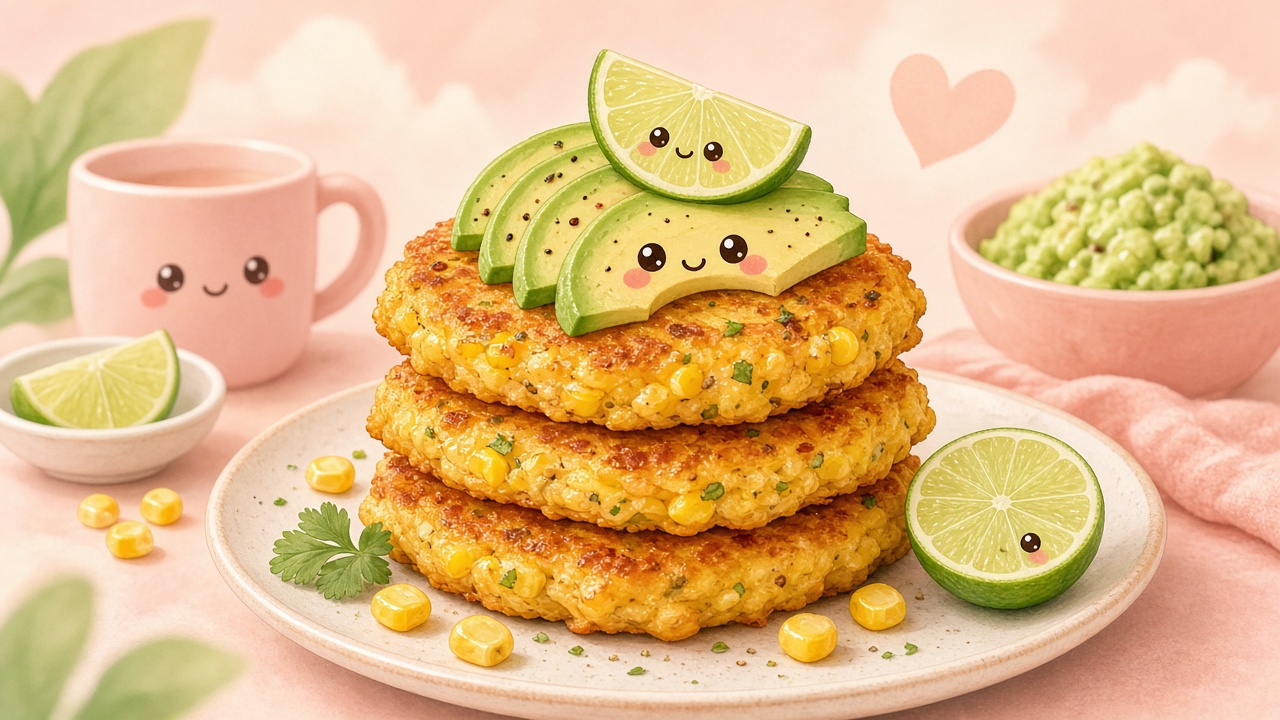 Corn fritters — cartoon recipe illustration