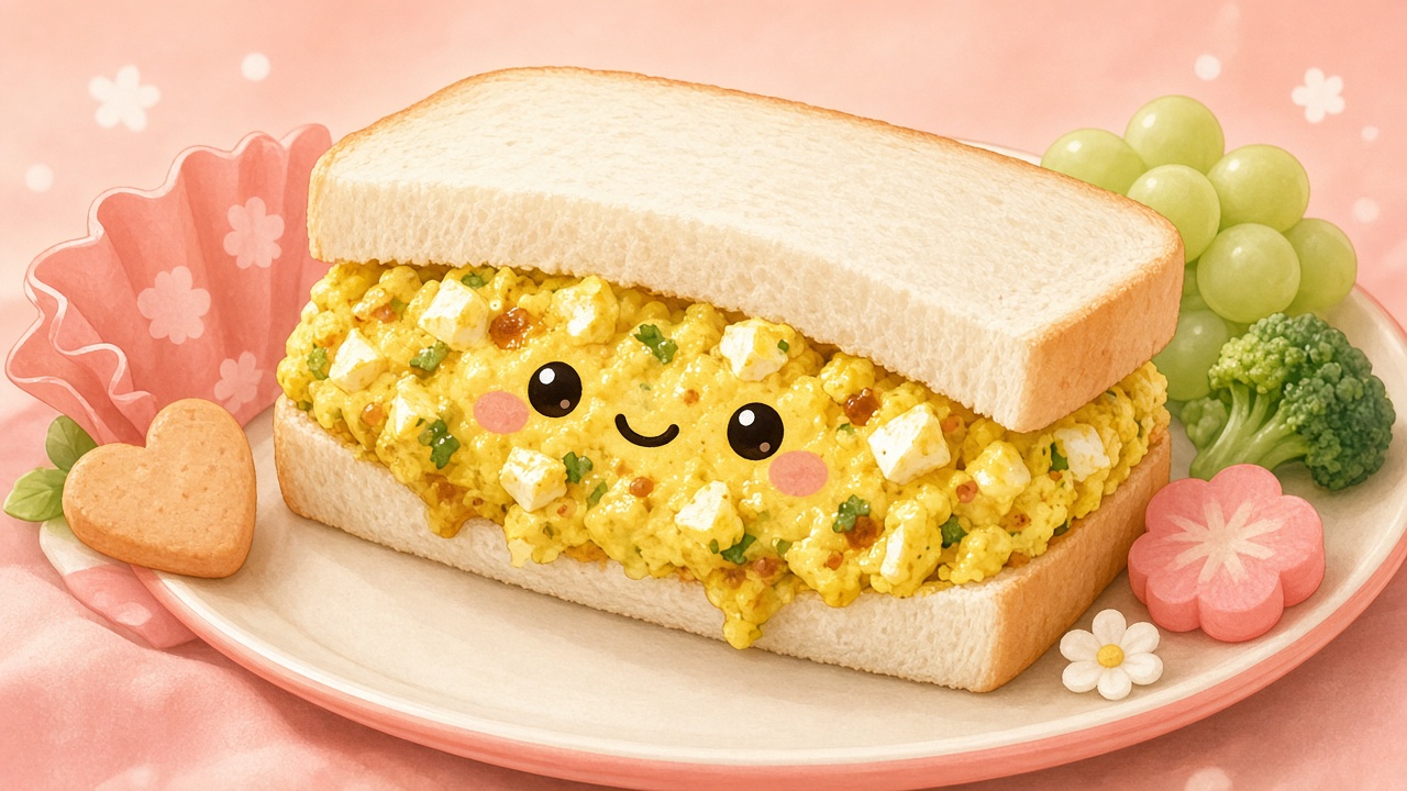 Curried egg sandwich — cartoon recipe illustration