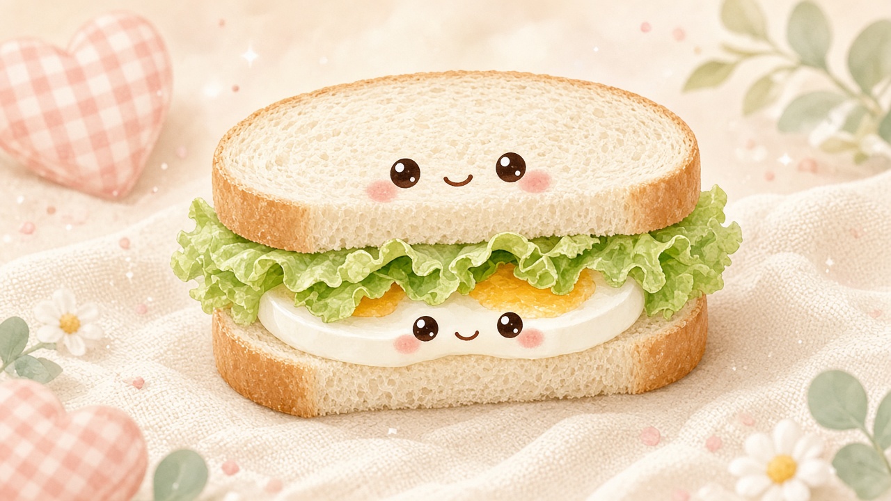 Egg and lettuce sandwich — cartoon recipe illustration