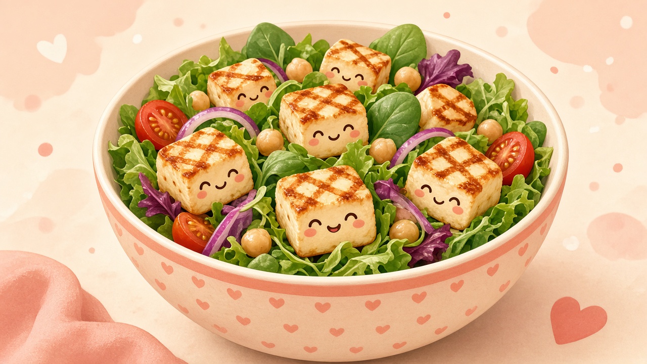 Halloumi salad — cartoon recipe illustration