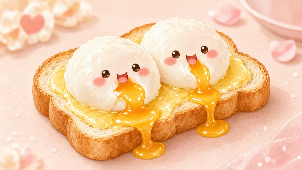 Poached eggs on toast — cartoon recipe illustration