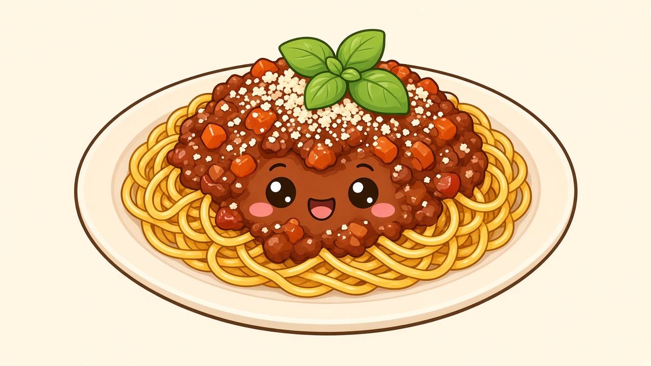 Spaghetti bolognese — cartoon recipe illustration