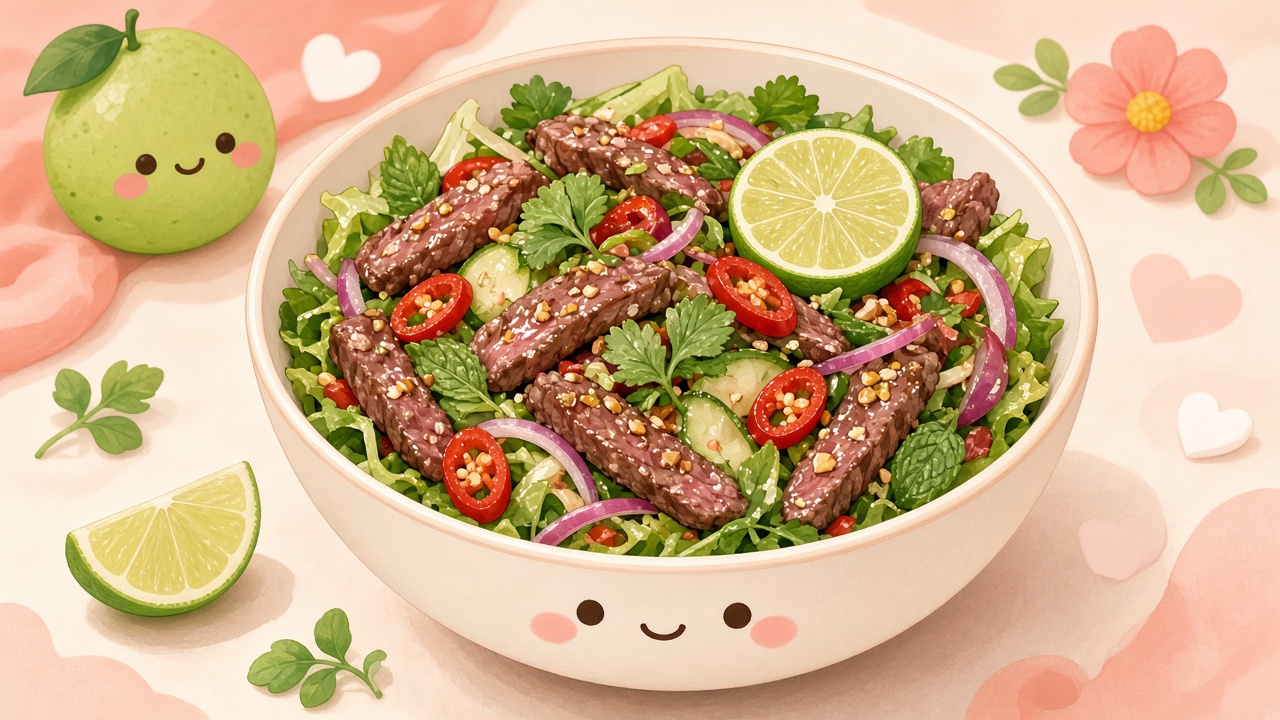 Thai beef salad — cartoon recipe illustration