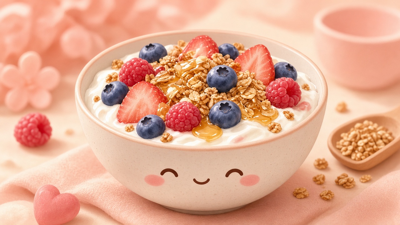 Yoghurt berry bowl — cartoon recipe illustration